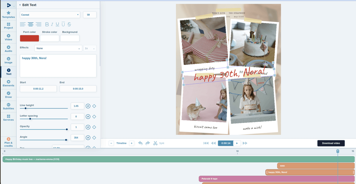 Adding a personalized birthday title in the video editor