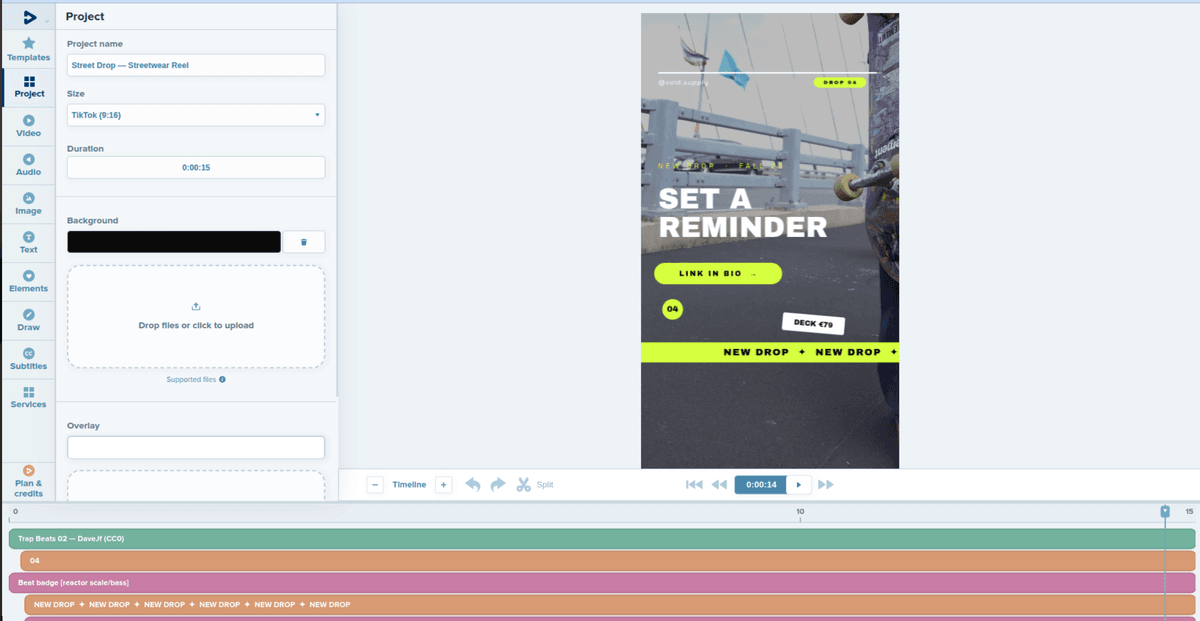 Previewing a finished Instagram promo video before export