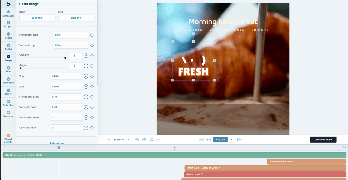 Positioning and resizing an animated sticker over a video
