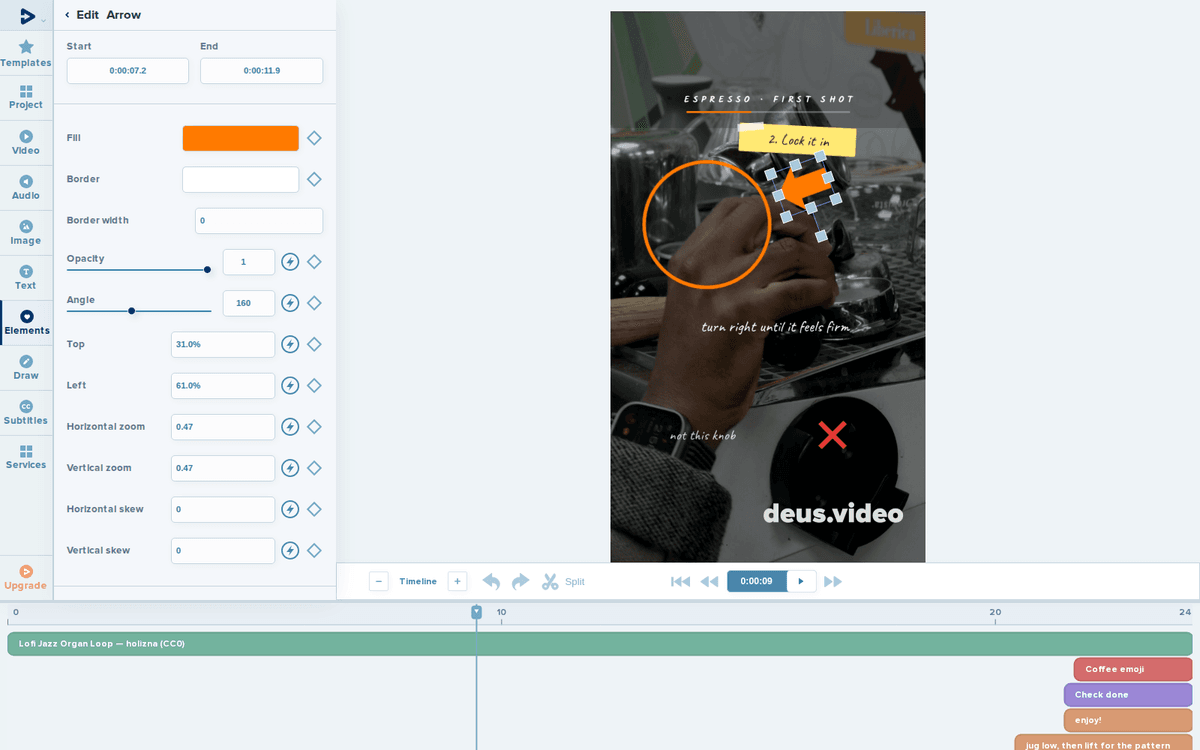 Using an arrow and shape to highlight part of a video
